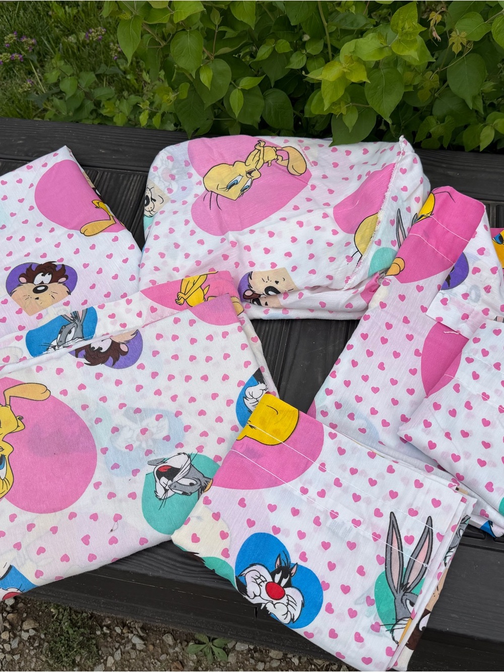 Vintage 1990s Looney Tunes Kids Pink Heart Cartoon Character TWIN sheet set